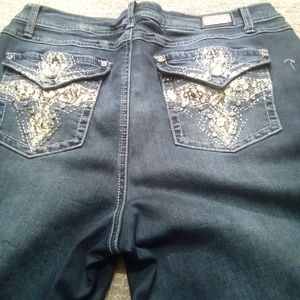Earl long high rise jeans with flap lacey stud back pockets in size 14.